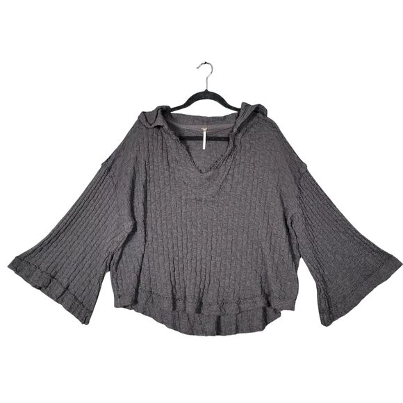 FREE PEOPLE OB1128308 Black Speckled Baja Babe Hooded Hacci Sweater SIZE SMALL - Picture 3 of 12